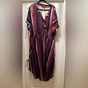 Bloomchic Striped Dolman Sleeve Flutter Wrap Dress